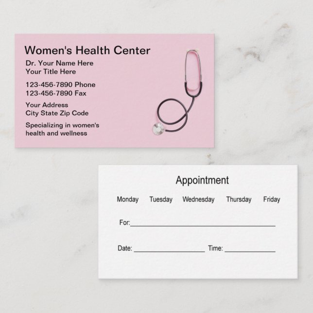 Women's Health Medical Appointment cards (Front/Back)