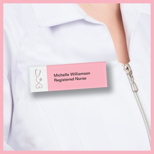 Womens Health Nurse Pink Stethoscope Design Name Tag