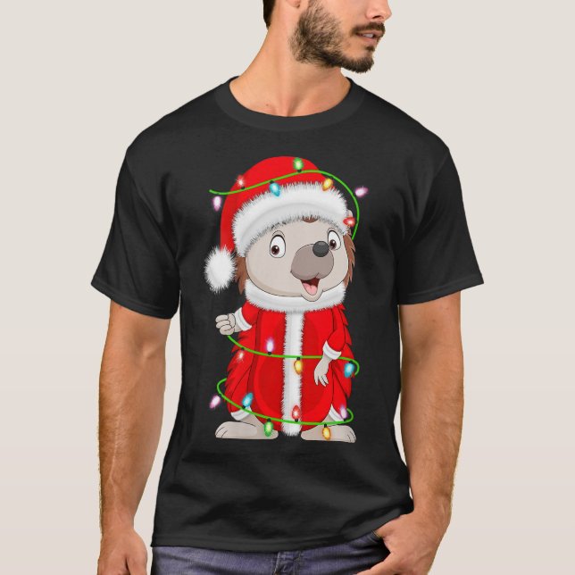 Womens Hedgehog Christmas Lights Santa Costume Cut T-Shirt (Front)