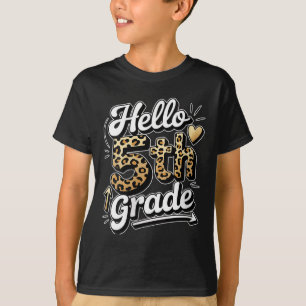 Womens Hello 5th Fifth Grade Leopard Teacher Back T-Shirt