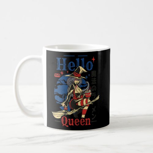 Womens Hello Queen Witch Black Magic Broom Hallowe Coffee Mug