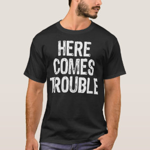 Womens Here Comes Trouble Funny Christmas VNeck T-Shirt