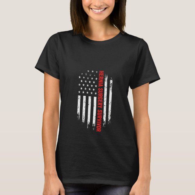 Womens Hernia Surgery Survivor American Flag Recov T-Shirt (Front)