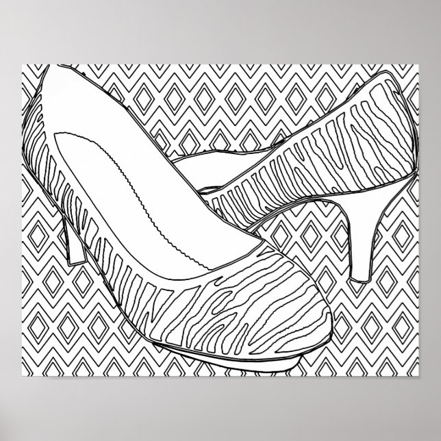 Womens High Heel Shoes fashion art Coloring Poster (Front)
