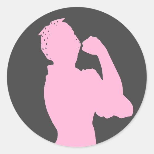 Womens History Month Rosie Silhouette Gray  Pink Classic Round Sticker