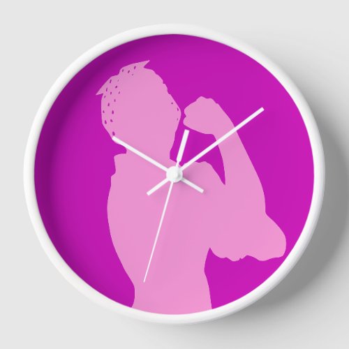 Womens History Month Rosie the Riveter Pink Wall Clock