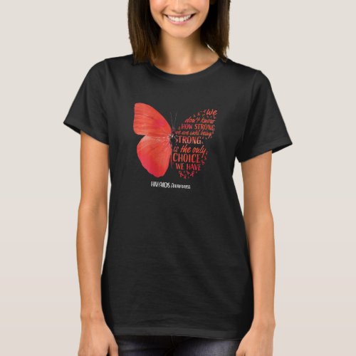Womens Hiv Aids Awareness Butterfly Red Ribbon T-Shirt