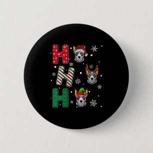 Womens Ho Ho Ho Blue Heeler Dog Matching Christmas Button