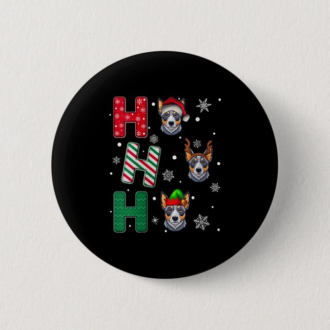 Womens Ho Ho Ho Blue Heeler Dog Matching Christmas Button (Front)