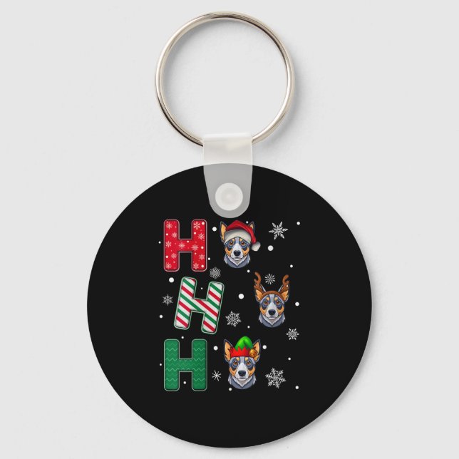 Womens Ho Ho Ho Blue Heeler Dog Matching Christmas Keychain (Front)