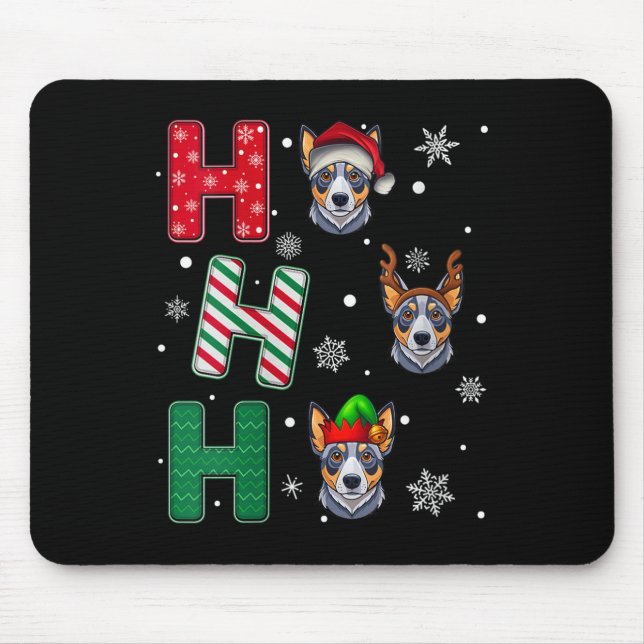 Womens Ho Ho Ho Blue Heeler Dog Matching Christmas Mouse Pad (Front)