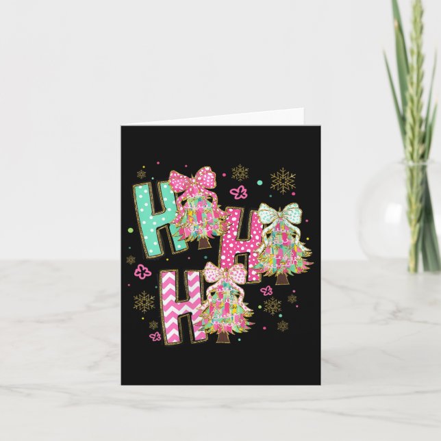 Womens Ho Ho Ho Merry Christmas Coquette Bow Xmas  Card (Front)