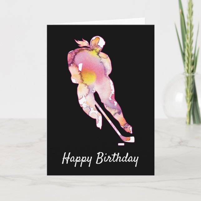 Women's Hockey Birthday Hockey Player Watercolor C Card (Front)