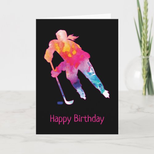 Womens Hockey Birthday Player Watercolor Card