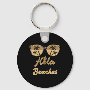 Womens Hola Beaches Funny Pineapple Beach Summer V Keychain
