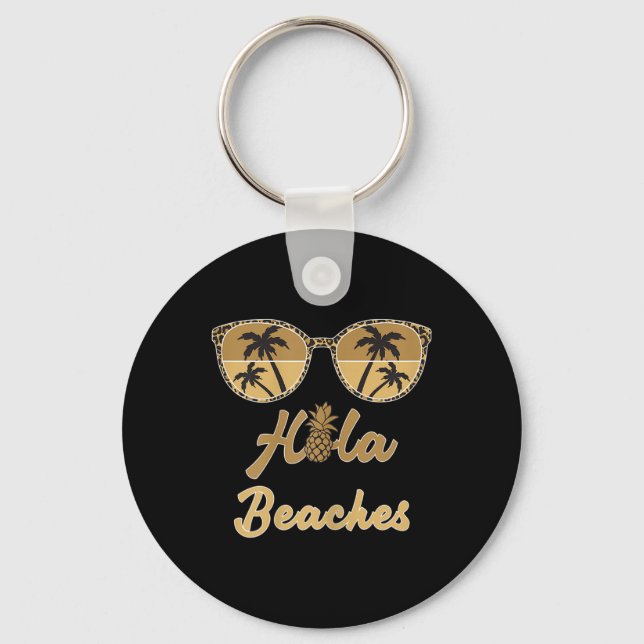 Womens Hola Beaches Funny Pineapple Beach Summer V Keychain (Front)