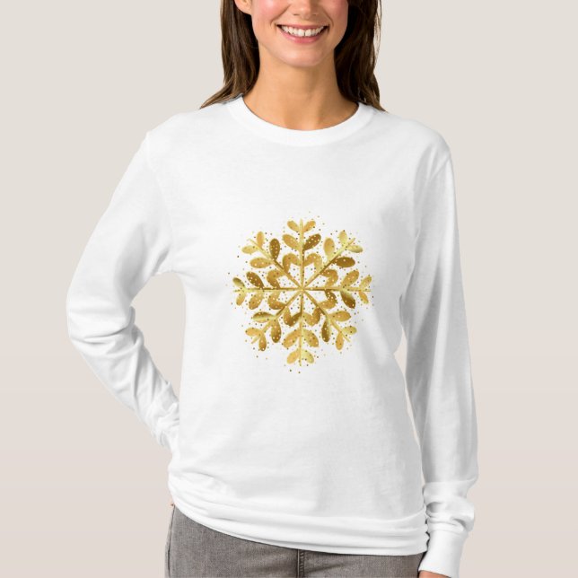 Womens Holiday Gold Snowflake T-Shirt (Front)