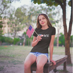 Women's Home USA Map American Flag 4th July Casual T-Shirt