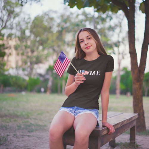Womens Home USA Map American Flag 4th July Casual T_Shirt