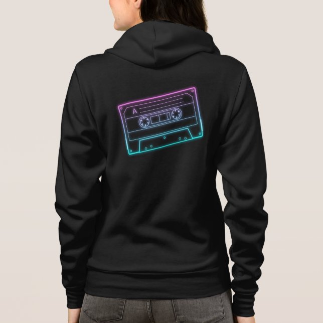 Women's Hoodie With Neon Blue Pink Audio Cassette (Back)