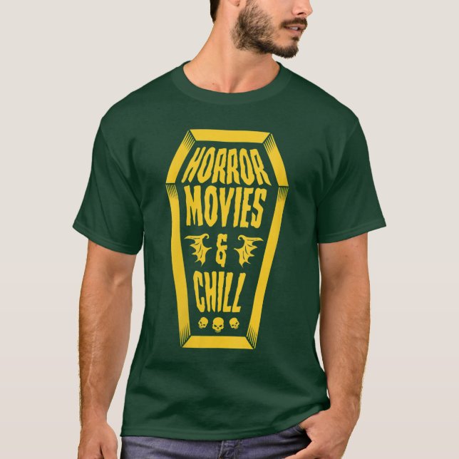 Womens Horror Movies And Chill Coffin Skulls Vinta T-Shirt (Front)