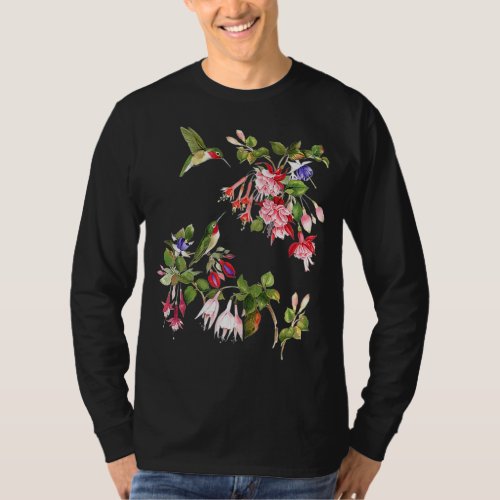 Womens Hummingbird Fuchsias Springtime Flowers  T_Shirt