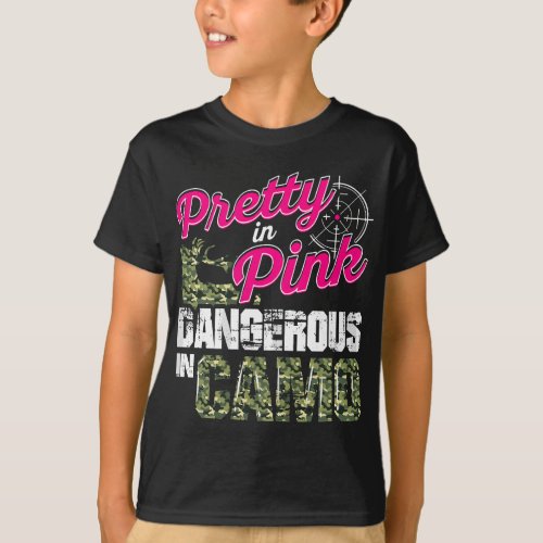 Womens Hunting  For Women Dangerous In Camo Deer H T_Shirt