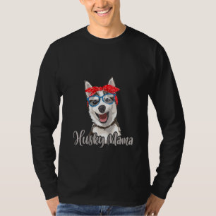 Womens Husky Mama Mom Siberian Red Scarf Eyeglasse T-Shirt