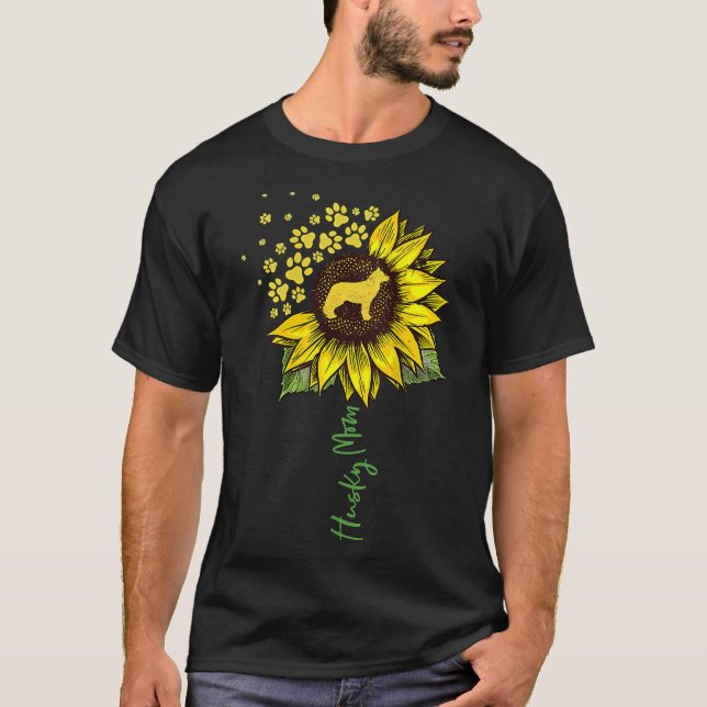 Womens Husky Mom Sunflower Siberian Husky   Dog Mo T-Shirt (Front)