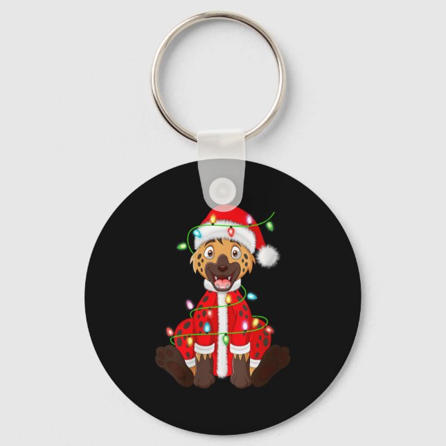 Womens Hyena Christmas Lights Santa Costume Cute A Keychain (Front)