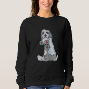 Womens I Love Mom Tattoo Bearded Collie Mom Dog W Sweatshirt