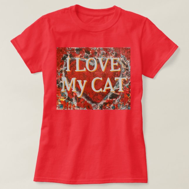 Women's I love my Cat Valentine's Heart T-Shirt (Design Front)