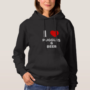 Womens I Love Puggles And Beer Heart Hoodie
