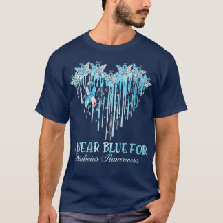 Womens I Wear Blue for Diabetes Awareness Heart Bu T-Shirt