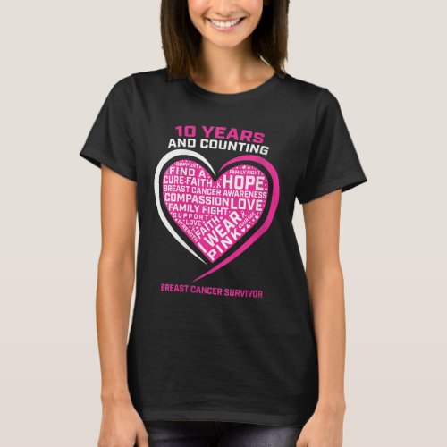 Womens I Wear Pink 10 Year Breast Cancer Survivor  T_Shirt