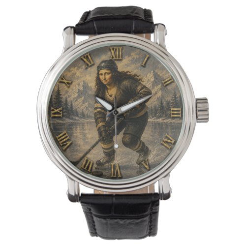 Women's Ice Hockey Funny Mona Lisa Hockey Player Watch
