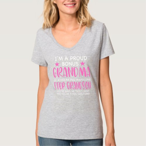 Womens Im proud bonus grandma step grandson T_Shirt
