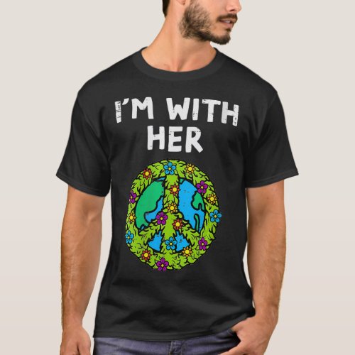 Womens Im With Her Peace Symbol Sign Flowers Cool  T_Shirt