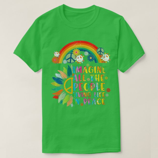 Womens Imagine All People Living Peace Sign Tie Dy T-Shirt (Design Front)