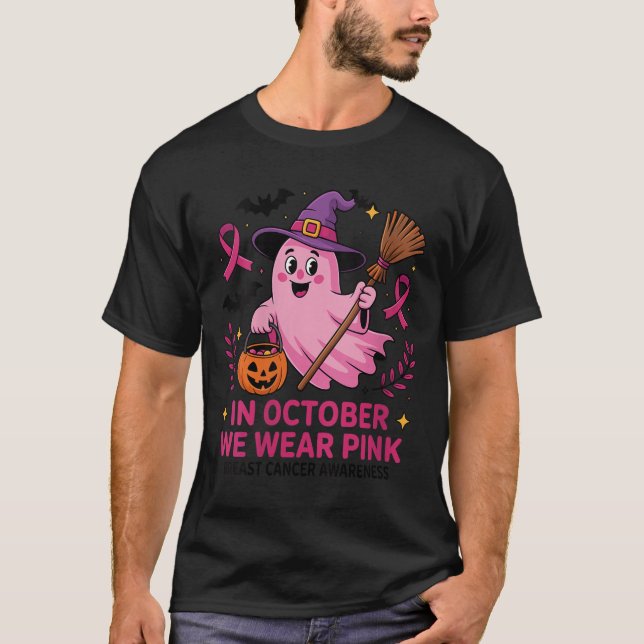 Womens In October We Wear Nk Ghost Witch Breast Ca T-Shirt (Front)