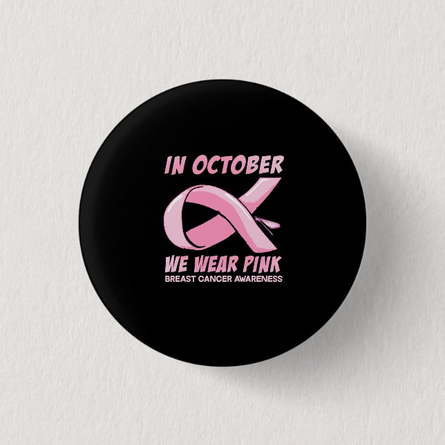 Womens In October We Wear Pink Dragonfly Breast Button (Front)