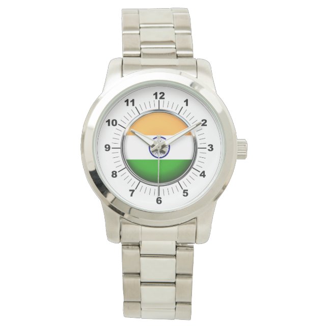 Women's India Flag Oversized Silver Bracelet Watch (Front)