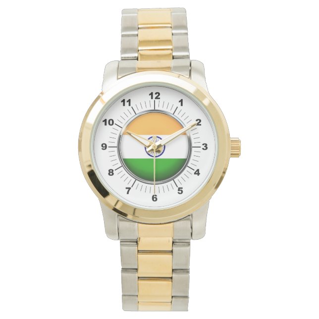 Women's India Flag Oversized Two-Tone Watch (Front)