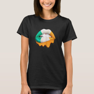 Womens Irish Flag Lips  Women Girls St Patricks Da T-Shirt