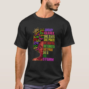 Womens January Girl She Slays & Prays January Bir T-Shirt