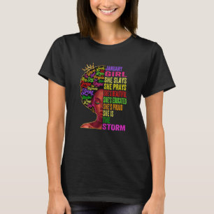 Womens January Girl She Slays & Prays January Bir T-Shirt