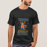 Womens Jewdolph Ugly Hanukkah Reindeer Menorah Fun T-Shirt<br><div class="desc">Womens Jewdolph Ugly Hanukkah Reindeer Menorah Funny Jewish Holiday V Neck</div>