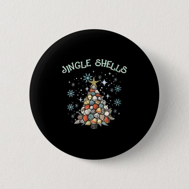 Womens Jingle Shells Christmas Tree Snowflakes Cel Button (Front)