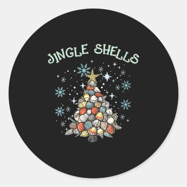 Womens Jingle Shells Christmas Tree Snowflakes Cel Classic Round Sticker (Front)
