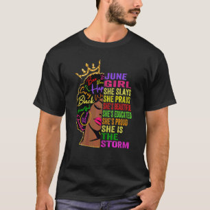 Womens June Girl She Slays & Prays  June Birthday  T-Shirt